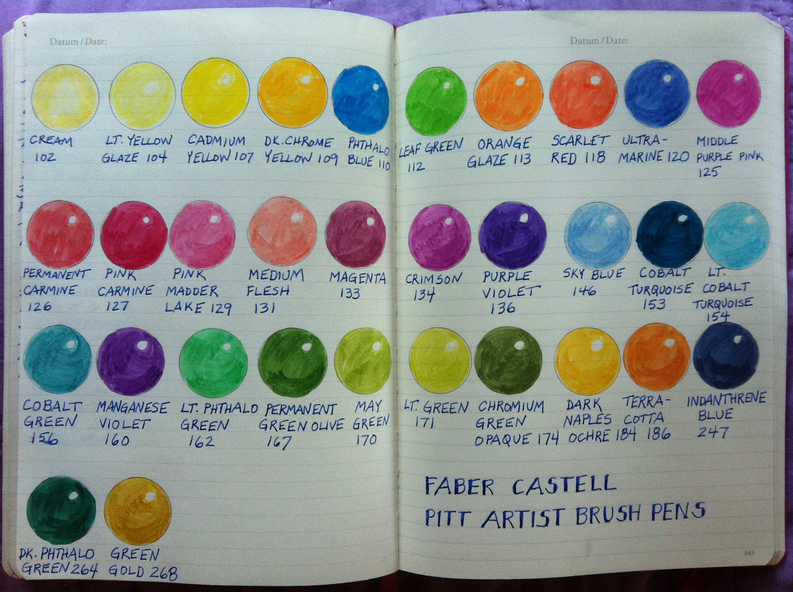 Faber Castell Pitt Artist Pen Big Brush Color Chart